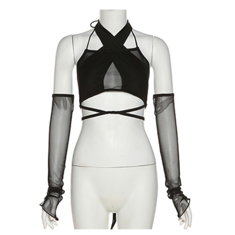 Kliou 2023 Áo Ngắn Dây Chéo Đa Năng Có Tay Quyến Rũ Cho Nữ Đi Hộp Đêm