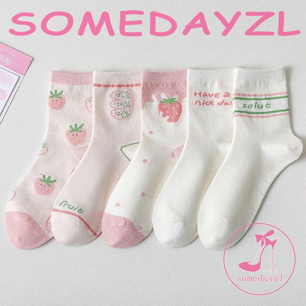 Đôi Tất Chân In Hình Trái Dâu Dễ Thương Cho Nữ