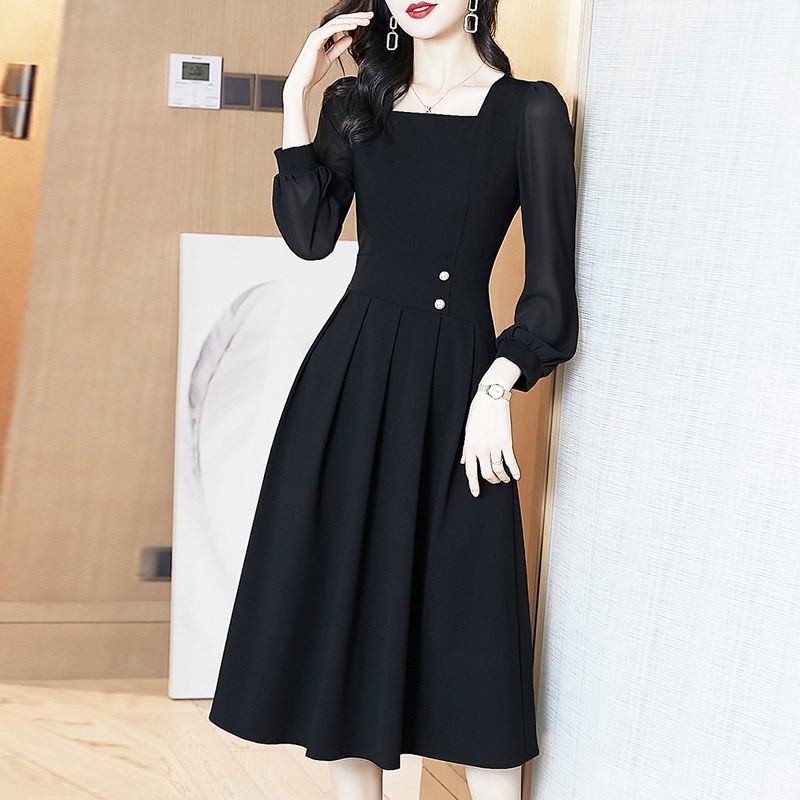 Đầm Vải Tuyn Dài Tay Màu Đen Thiết Kế Thoải Mái Thanh Lịch