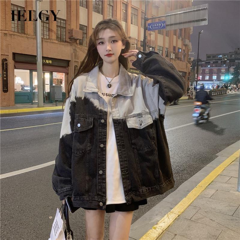 IELGY  Áo Khoác denim Nhuộm Màu Phong Cách retro Thời Trang Cho Nữ