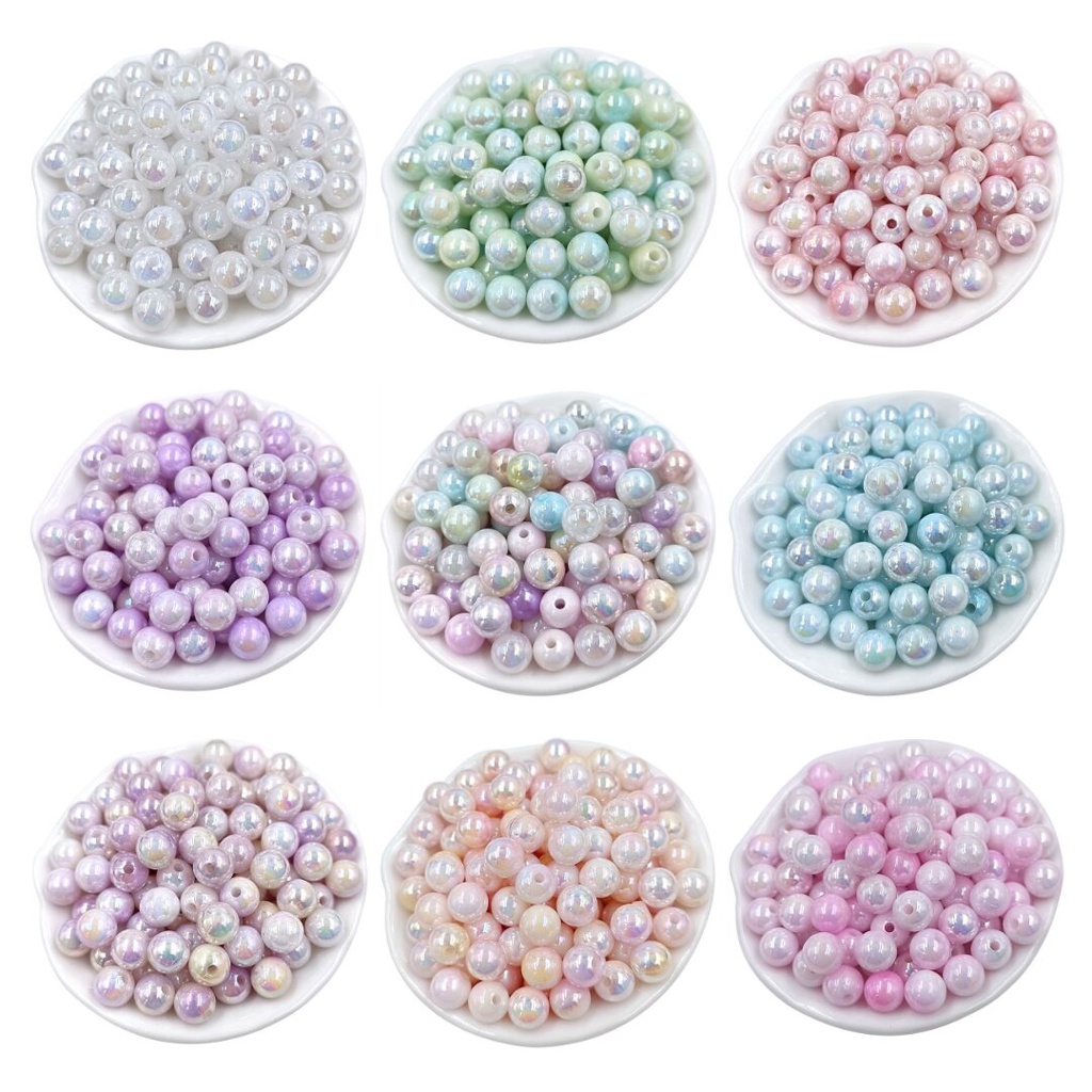 Set 50 Hạt Tròn Hai Màu 8 / 10mm Làm Trang Sức Thủ Công DIY Thời Trang