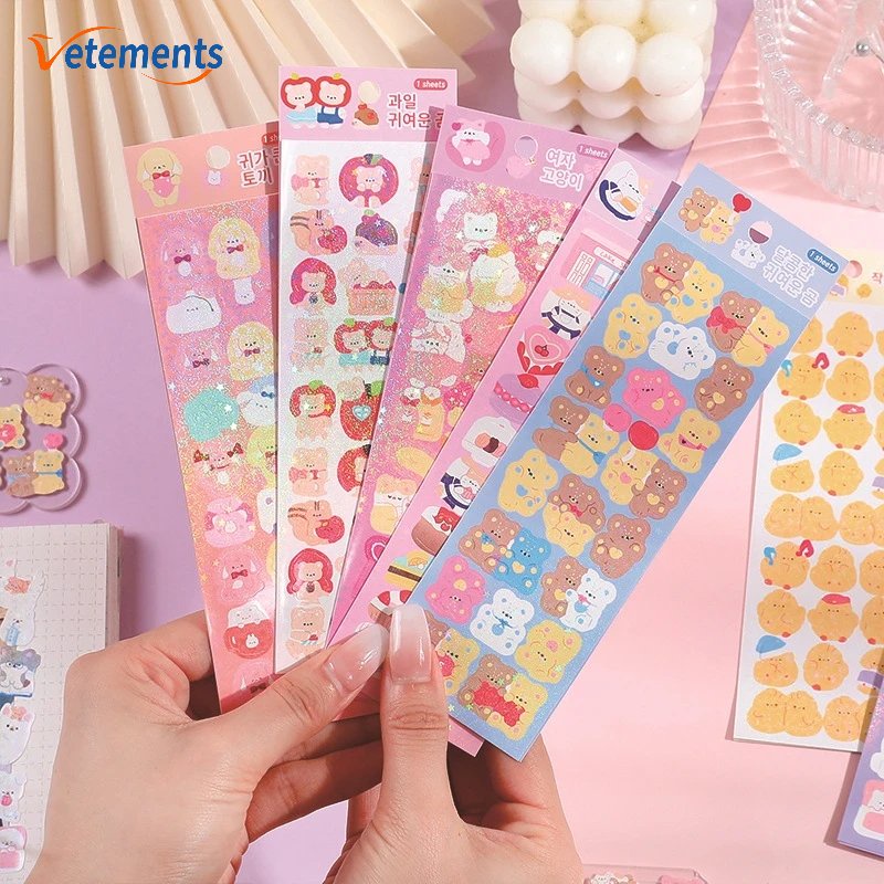 Đề Can PVC Chống Nước Tự Dính Hình Thỏ / Gấu Nhiều Màu Dễ Thương Dùng Để Trang Trí Sổ Tay