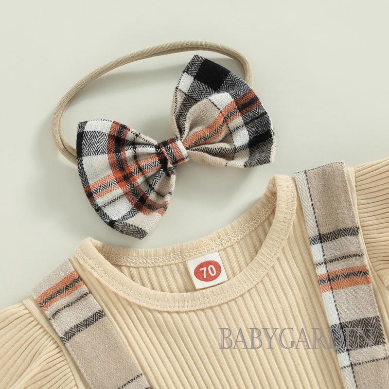Bộ Áo Liền Quần Ngắn Tay Cổ Tròn Họa Tiết Caro + Băng Đô Cài Tóc Thời Trang Xuân Hè Cho Bé Gái 0-18 Tháng Tuổi