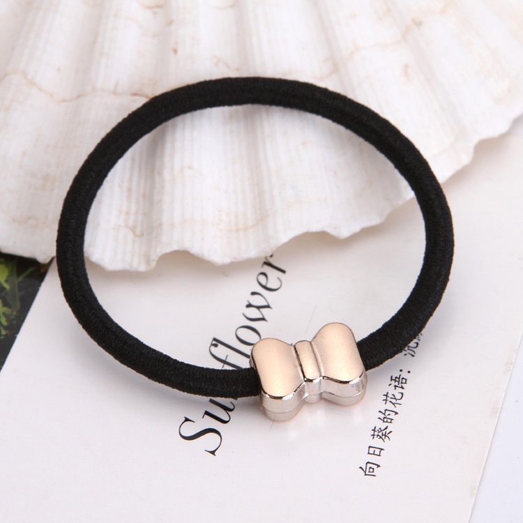 Set 5 Dây Buộc Tóc Da Co Giãn Đính Hạt Kim Loại Màu Vàng Kim Phong Cách Hàn Quốc Đơn Giản