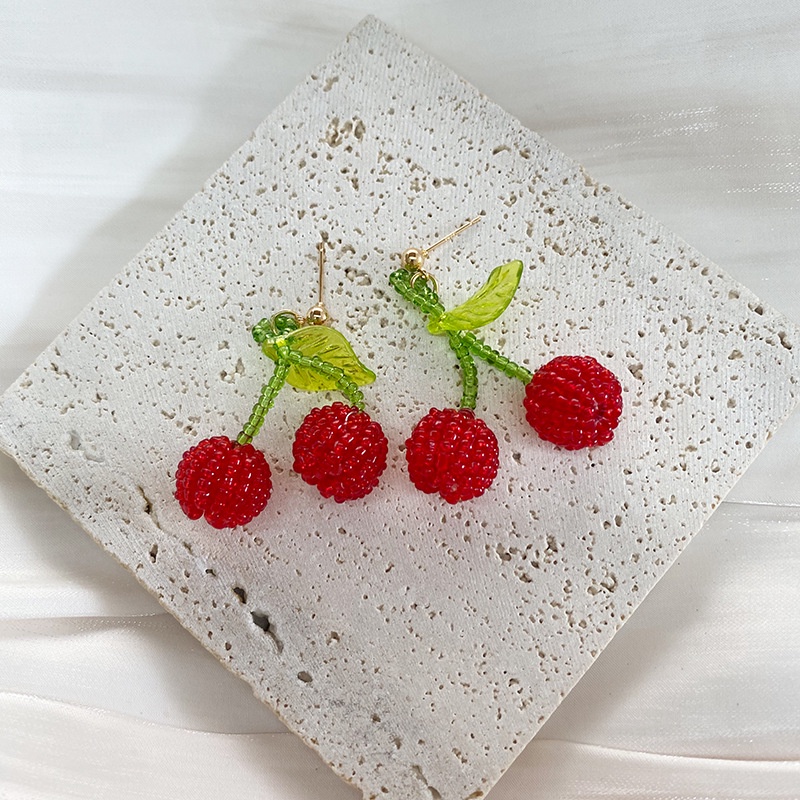 Khuyên Tai Đính Hạt Pha Lê Đỏ Cherry Phong Cách Nhật Hàn Mới Mùa Hè