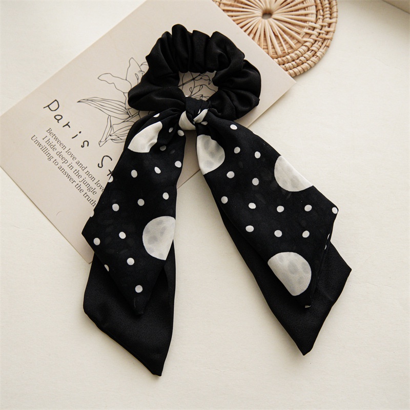 Dây Cột Tóc Hai Lớp Cỡ Lớn In Chấm Bi Màu Đen Phong Cách Mới Cho Nữ