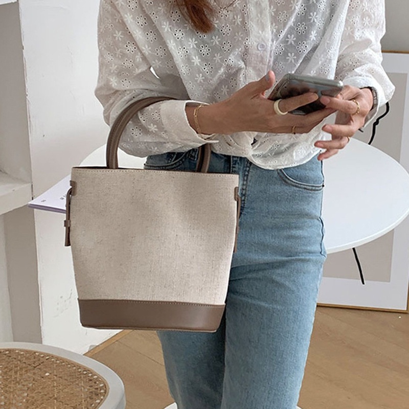 Ielgy Túi canvas Đeo Chéo Màu Sắc Tương Phản Phong Cách Đơn Giản