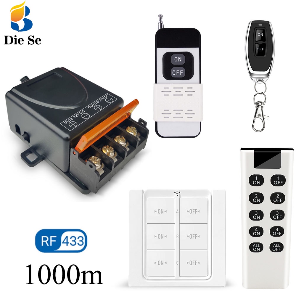 Rơ Le Công Tắc Điều Khiển Từ Xa 433MHz DC 12V 24V 36V 60V 72V 30A 1Ch