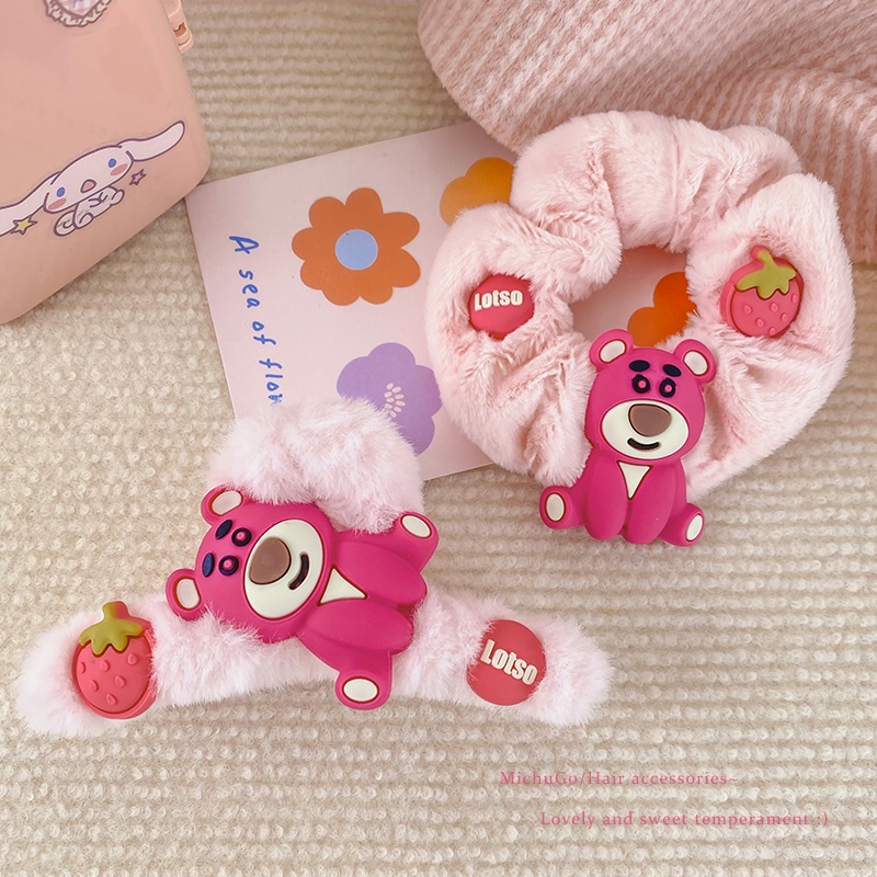 Kẹp Tóc Hình Chú Gấu / Dâu Tây Bằng Lông Nhung Dễ Thương Xinh Xắn