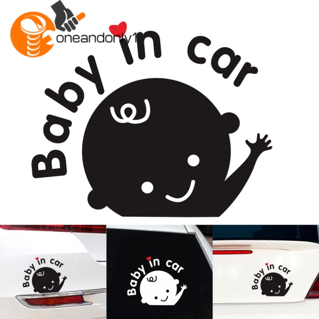 Miếng Dán Cảnh Báo Baby In Car D-1023 Họa Tiết Hoạt Hình Dễ Thương Vui Nhộn Trang Trí Xe Hơi