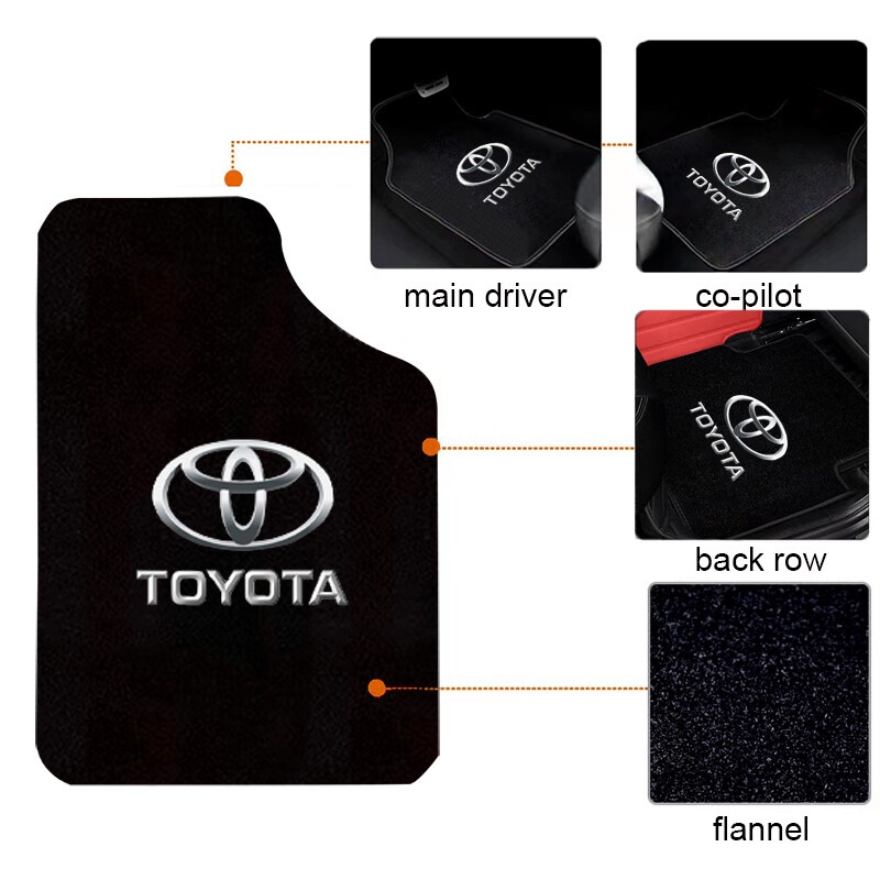 Set 4 Thảm Lót Sàn Xe Hơi Chống Trượt Cho Toyota Camry Coralla Vios Hilux RAV4 Yaris Wigo Prius CHR Avanza Innova