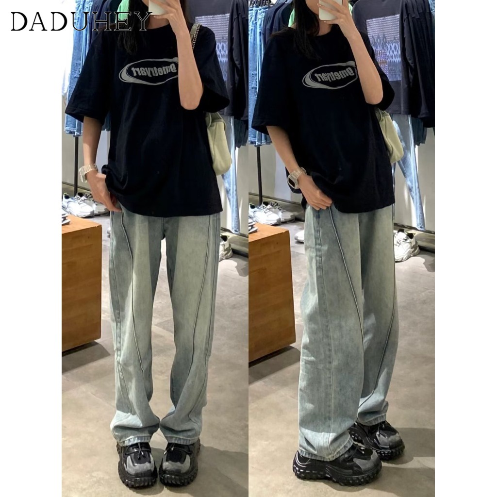 DaDuHey New American Style Street Niche Jeans High Waist Loose Wide Leg Pants plus Size WOMEN'S Trousers