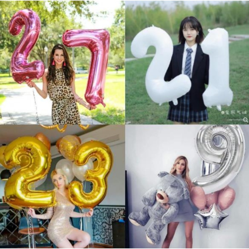 Bong Bóng Hình Số 0-9 32 Inch Màu Đen / Trắng / Hồng Trang Trí Tiệc Sinh Nhật / Đám Cưới DIY