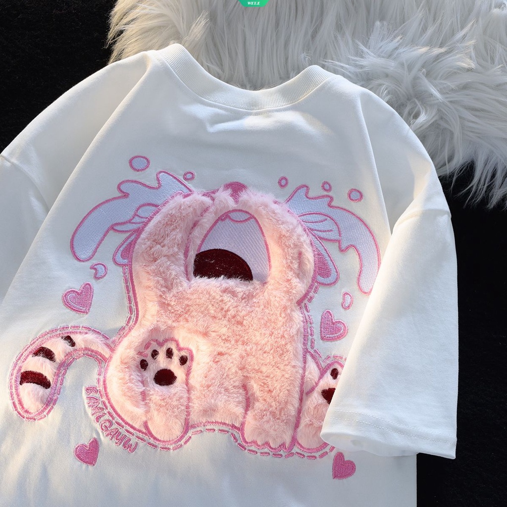 Áo Thun Tay Ngắn Thêu Họa Tiết Hoạt Hình Dễ Thương Thời Trang Mùa Hè Cho Nam Và Nữ