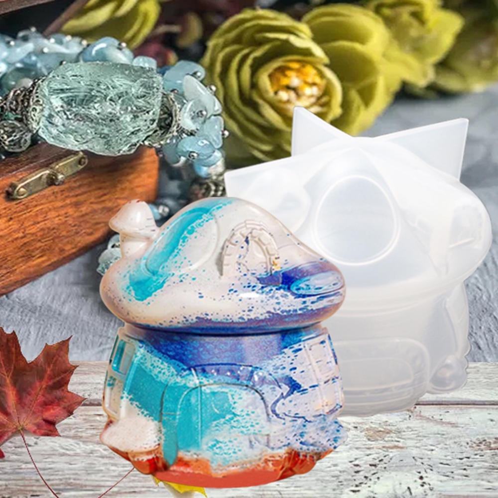 Khuôn Silicone Làm Hộp Đựng Nến Hình Ngôi Nhà Nấm DIY