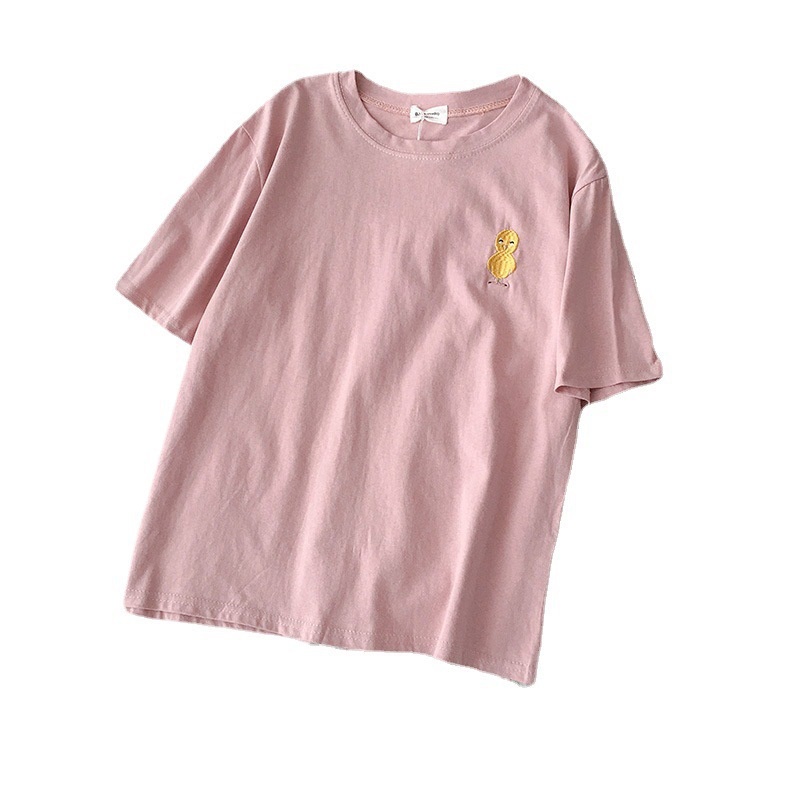 Áo Thun Ngắn Tay Cổ Tròn Thêu Họa Tiết Thời Trang Hàn Quốc Cho Nữ