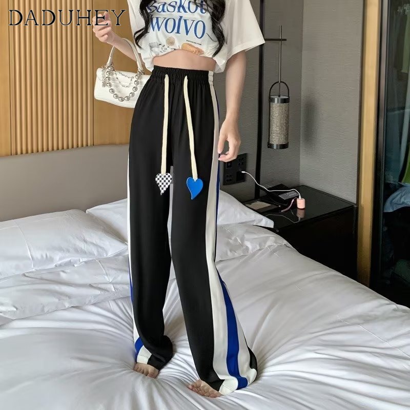DaDuHey New Korean Version of INS WOMEN'S Striped Casual Pants High Waist Loose Sports Pants Jogging Pants