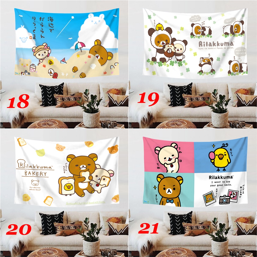 Thảm Treo Tường Trang Trí Phòng Ngủ In Hình Rilakkuma Dễ Thương Kèm Kẹp Tiện Dụng