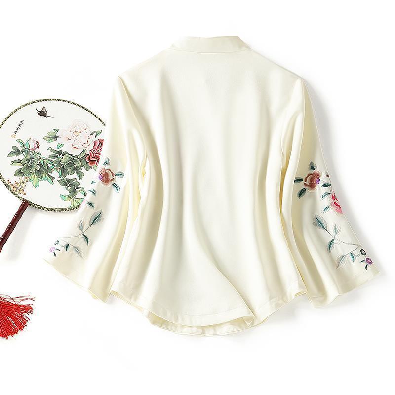 Áo Kiểu Phối Nút Họa Tiết Thêu Phong Cách Trung Hoa Thanh Lịch