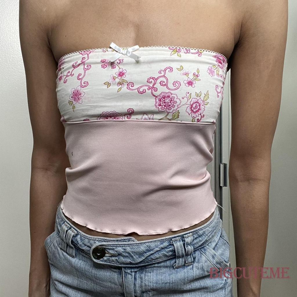 Áo Croptop Trễ Vai Không Dây In Họa Tiết Hoa Thời Trang Đường Phố Cho Nữ