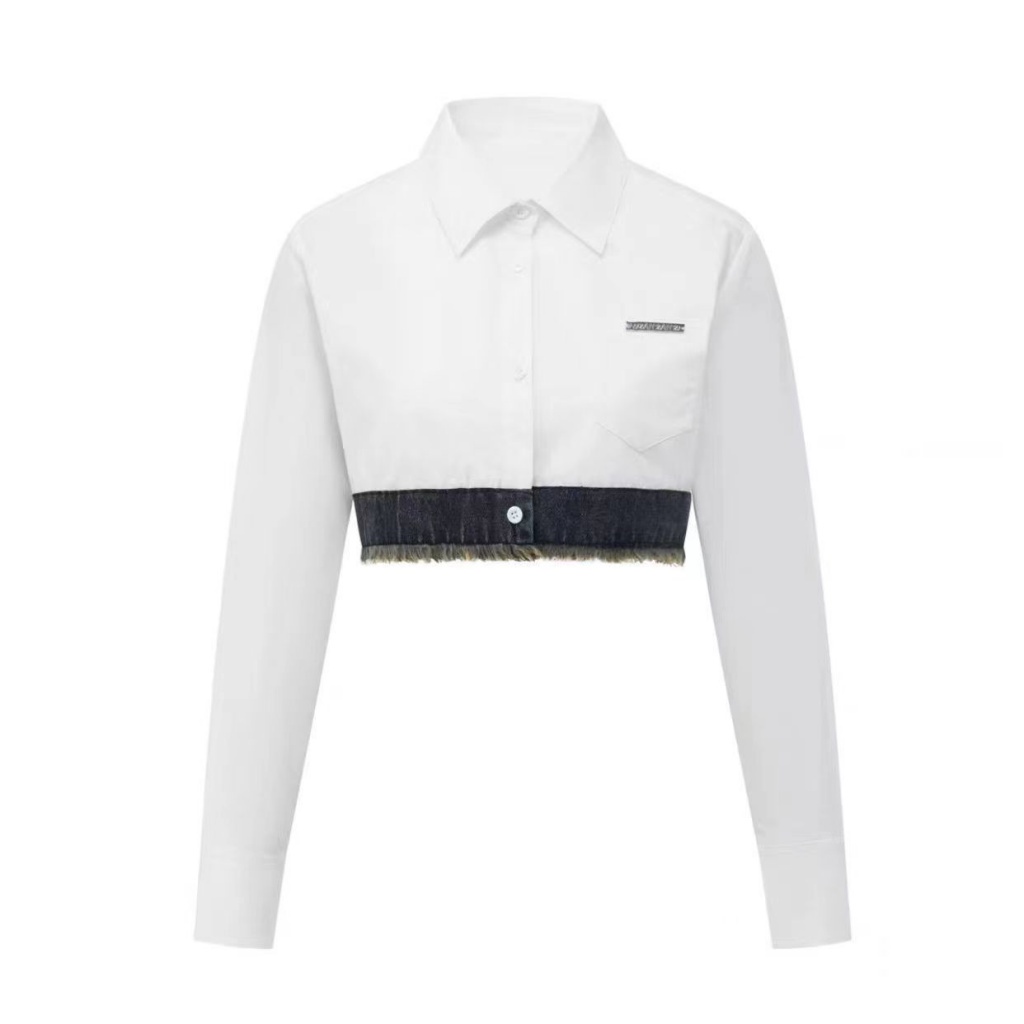 Set Áo Sơ Mi Tay Dài Phối Chân Váy Denim Ngắn Phong Cách Preppy Thời Trang Cho Nữ 74LI