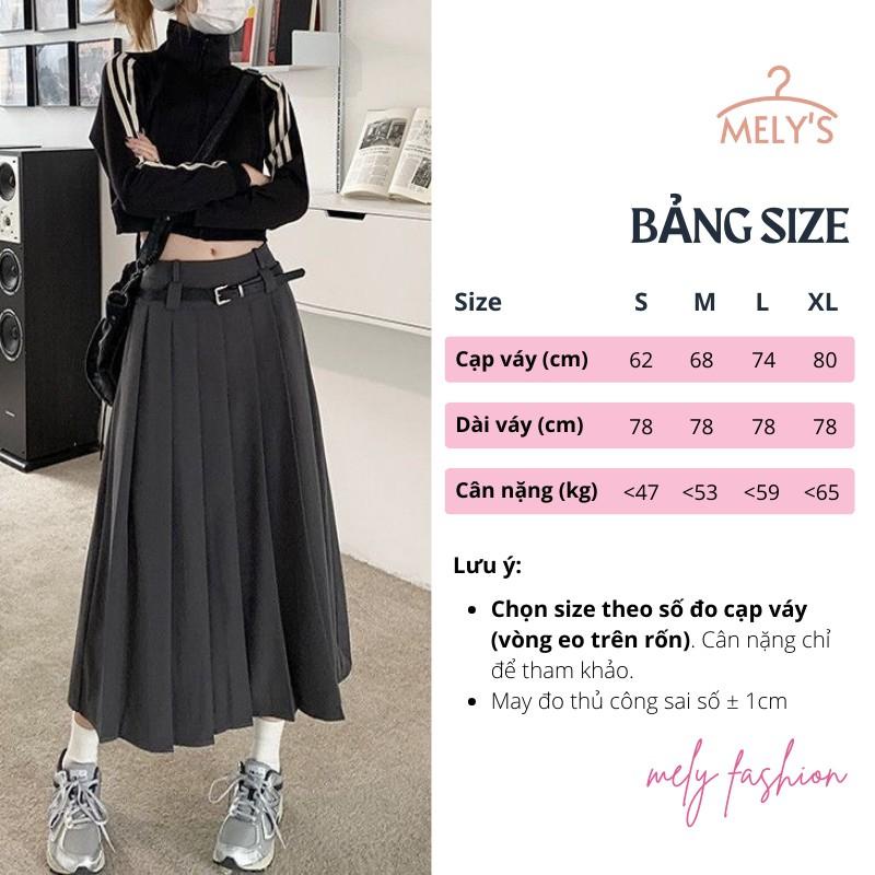 Chân váy dài Ulzzang 2 đai cạp thắt lưng xếp ly TENNIS dáng Midi xòe có BIGSIZE màu nâu đen ghi xám CV57