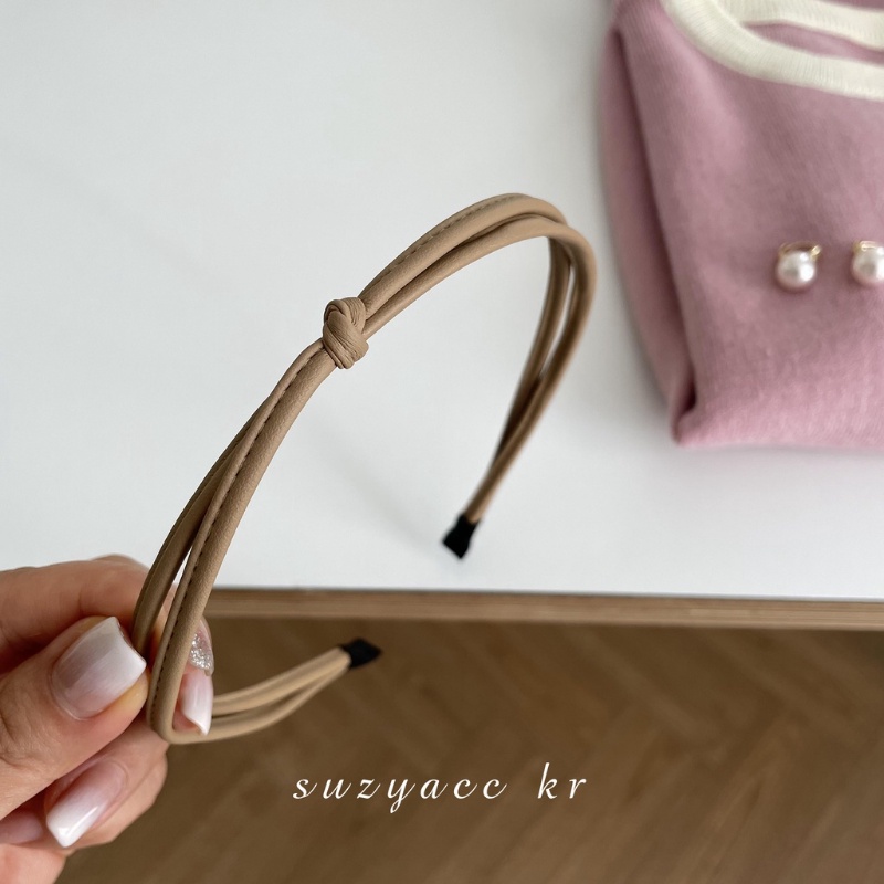 Băng Đô Cài Tóc Bằng Da Màu Trơn Thắt Nút Thời Trang Cho Nữ