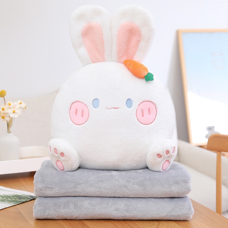 Gối Giữ Ấm Tay 3 Trong 1 Hình Thỏ Hoạt Hình Dễ Thương