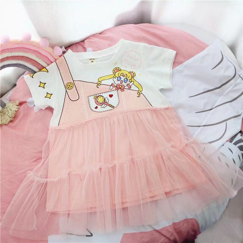 Đầm Công Chúa 2023 Tay Ngắn In Họa Tiết Hoạt Hình Dễ Thương Cho Bé Gái 2-9 Tuổi