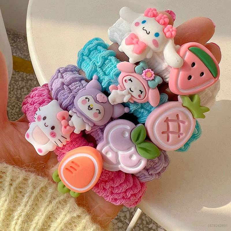 SANRIO Dây Buộc Tóc Cao Su Hình Cinnamoroll Kuromi Melody Dễ Thương Cho Bé Gái