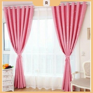 Rèm khoen lỗ 4.5cm, khoen ri đô 3.4cm, dán tường mẫu NGÔI SAO XINH HỒNG nhiều kích thước
