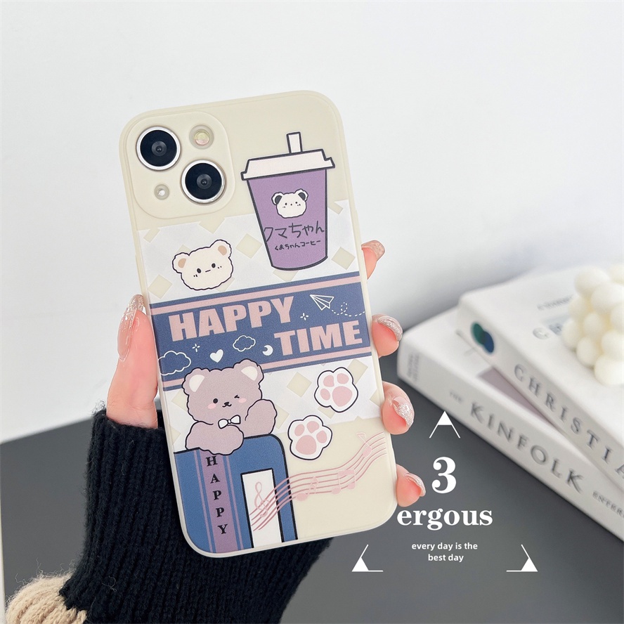 Ốp Điện Thoại TPU Silicon Mềm Hình Gấu Uống Trà Sữa Cho IPhone 14 13 12 11 Pro Max SE2020 X XR Xs Max 7 8 6 6s Plus