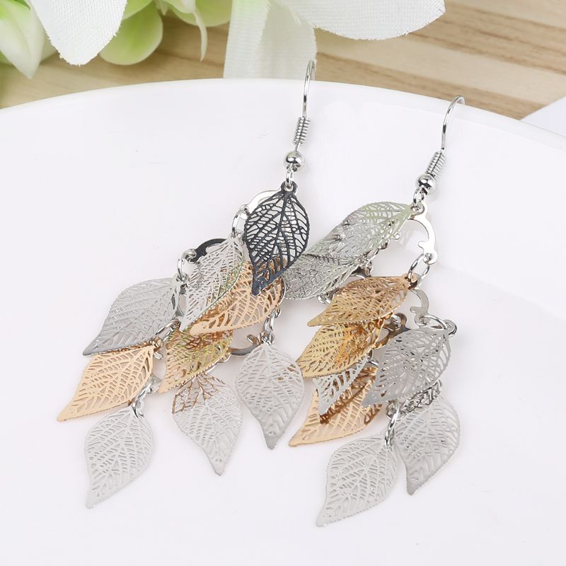 Bông Tai Dáng Dài Hình Chiếc Lá Nhiều Màu Sắc Thời Trang Cho Nữ