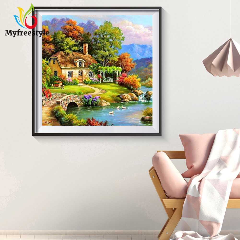 30 X 30cm Tranh Đính Đá Kim Cương Toàn Bộ 5D Diy Hình Vẽ Làng Quê Thư Giãn