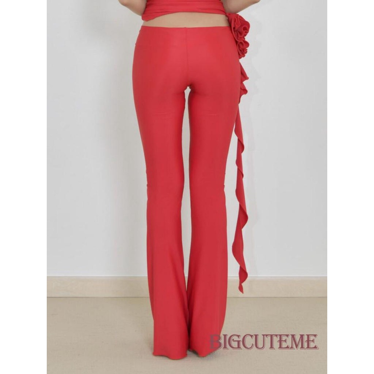 Quần Legging Lưng Thấp In Họa Tiết Hoa 3D Phối Tua Rua Phong Cách Vintage Thời Trang Mùa Hè Cho Nữ Y2k