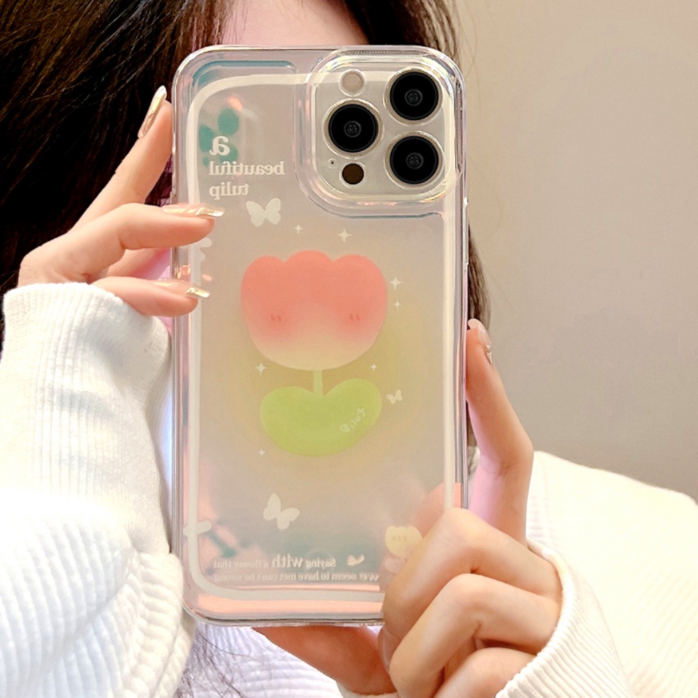 Ốp Điện Thoại TPU Mềm Trong Suốt Họa Tiết Hoa Tulip Cho IPhone 11 12 13 14 Pro Max