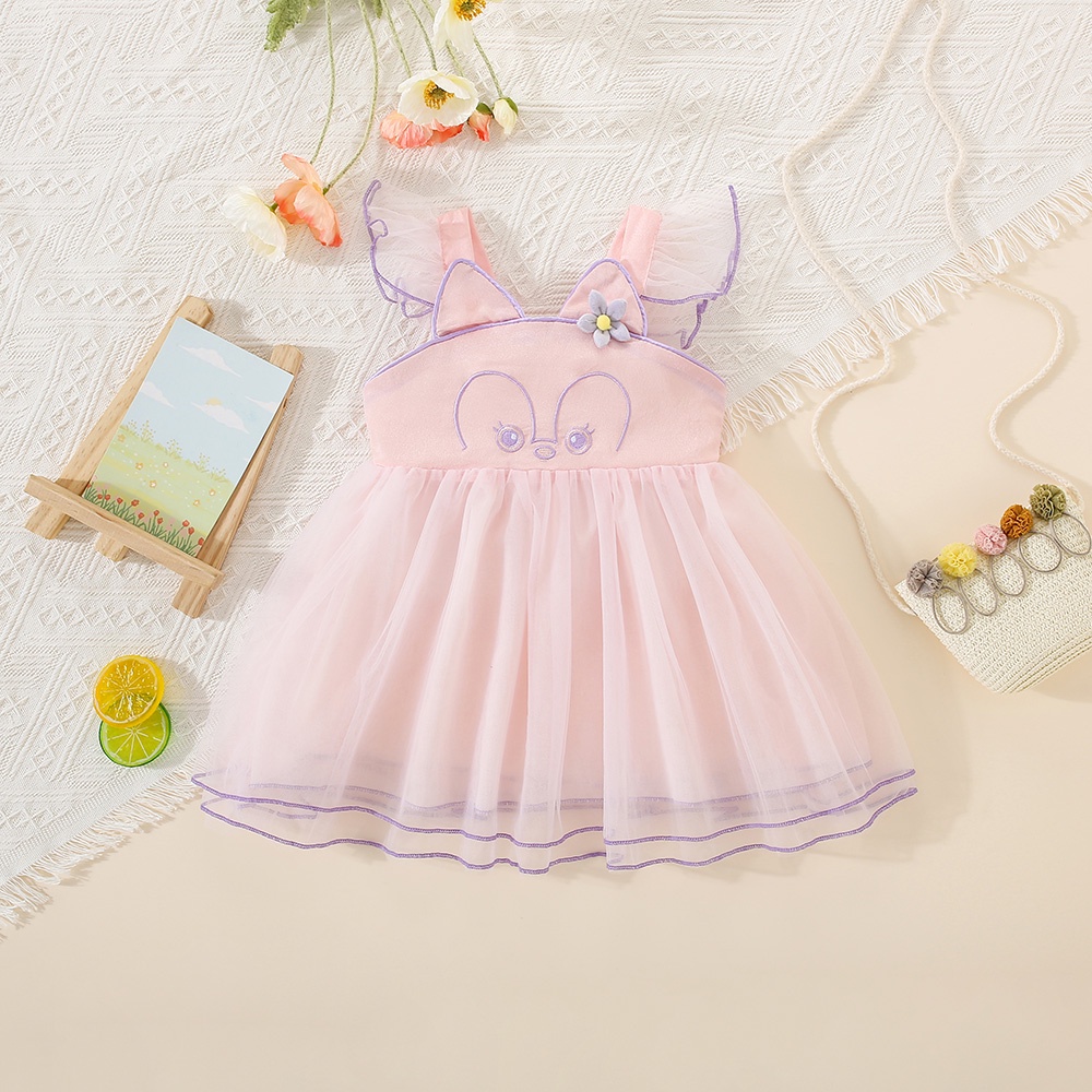 Đầm Công Chúa Bằng Vải Tulle Tay Bay Màu Trơn In Họa Tiết Hoạt Hình Dễ Thương Thời Trang Mùa Hè Cho Bé Gái 0-3 Tuổi