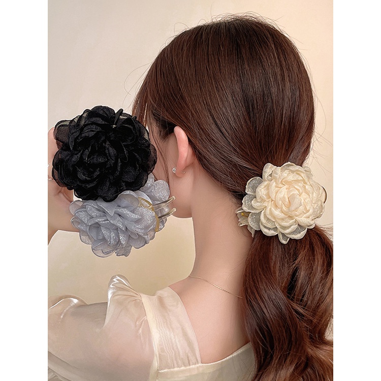 1 Kẹp Tóc Hình Cá Mập Đính Hoa Trà Màu Trơn Thời Trang Hàn Quốc DIY