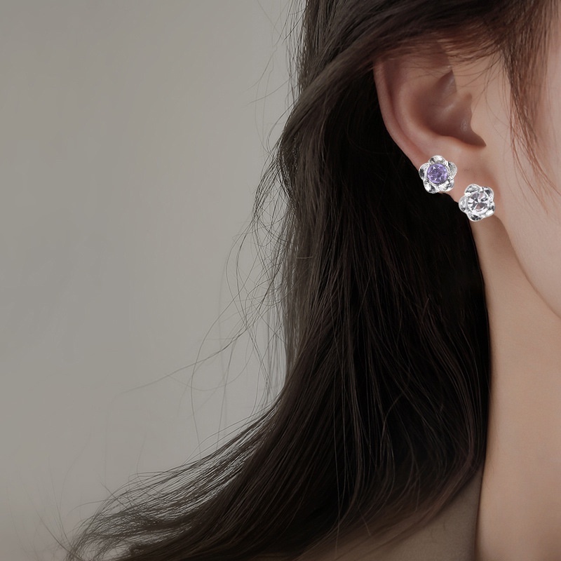 Bông Tai Bạc Hình Hoa Đào Đính Đá Zircon Màu Sắc Sáng Tạo Dành Cho Nữ