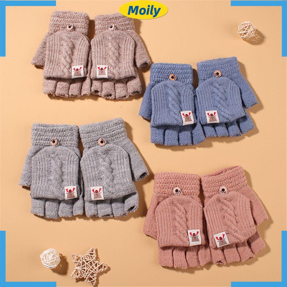 Găng tay vải bông dệt kim hở nửa ngón tay giữ ấm mùa đông thời trang cho nữ