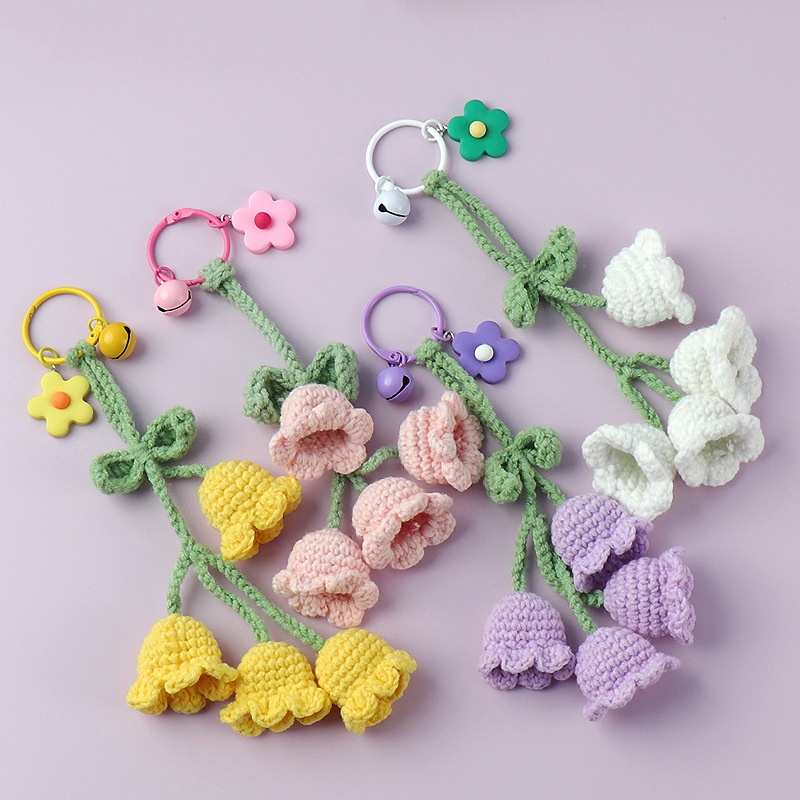 Móc Chìa Khóa Xe Hơi Đan Len Thủ Công Hình Hoa Lily Dễ Thương Sáng Tạo Thích Hợp Làm Quà Tặng Cho Cặp Đôi