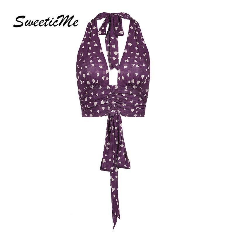 Áo Không Tay Cổ Chữ V Hở Lưng Dáng Ôm In Họa Tiết Thời Trang 2023 Dành Cho Bạn Nữ