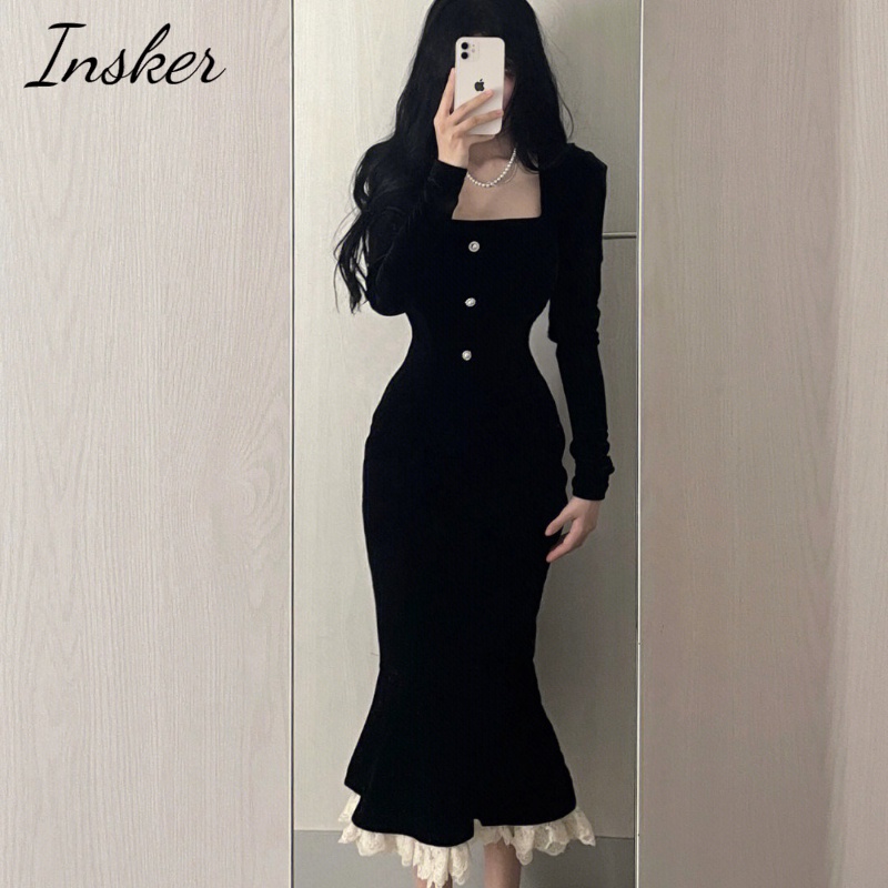 Đầm Nhung Đen Dáng Ôm Gợi Cảm Thời Trang Mùa Xuân Cho Bạn Gái