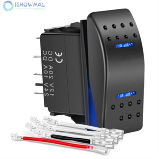 Rocker Switch Bipolar Double End Blue LED Light Momentary Rocker Switch Toggle
