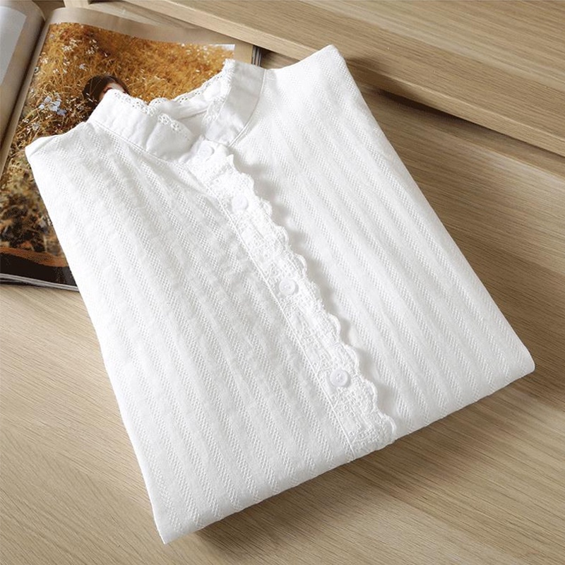 Áo Sơ Mi Phối Ren Thiết Kế Tối Giản Thoải Mái Thoáng Khí