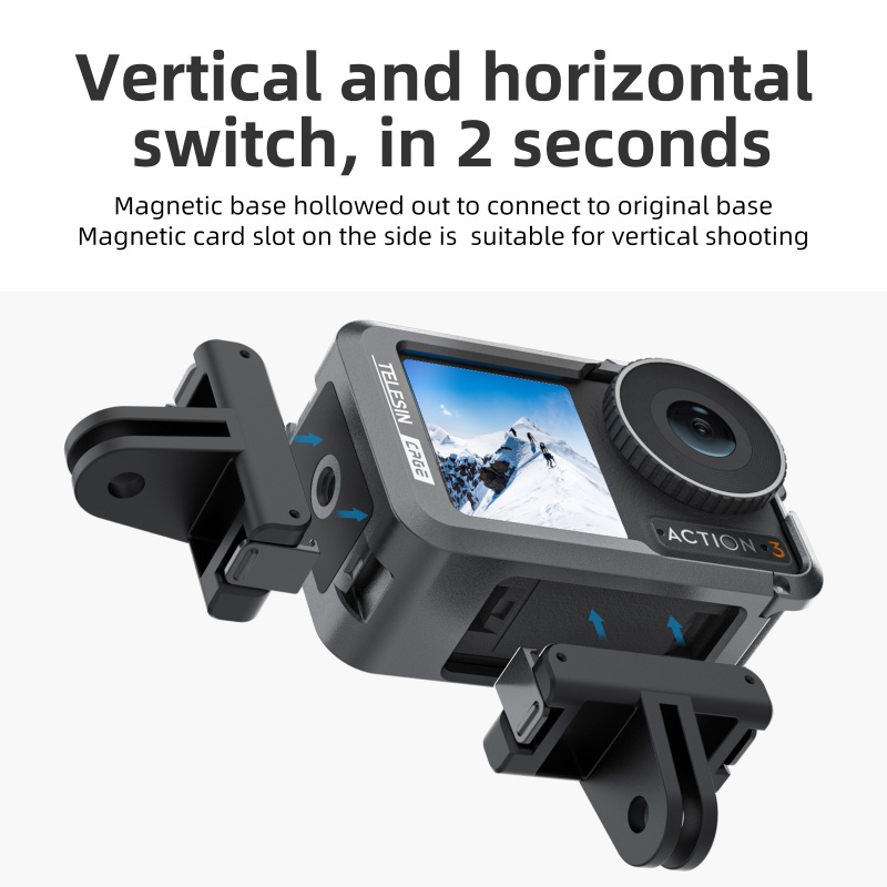 TELESIN Aluminium Alloy Frame Case For DJI Action 3 Shoot Vertically Dual Cold shoe Protective shell For DJI Action 3 Accessorie