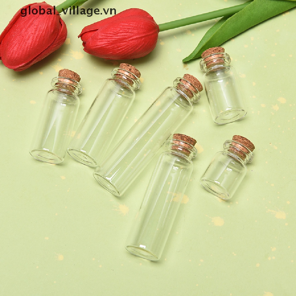 Set 10 Chai Thủy Tinh Mini Có Nút Bần Dùng Trang Trí Đám Cưới