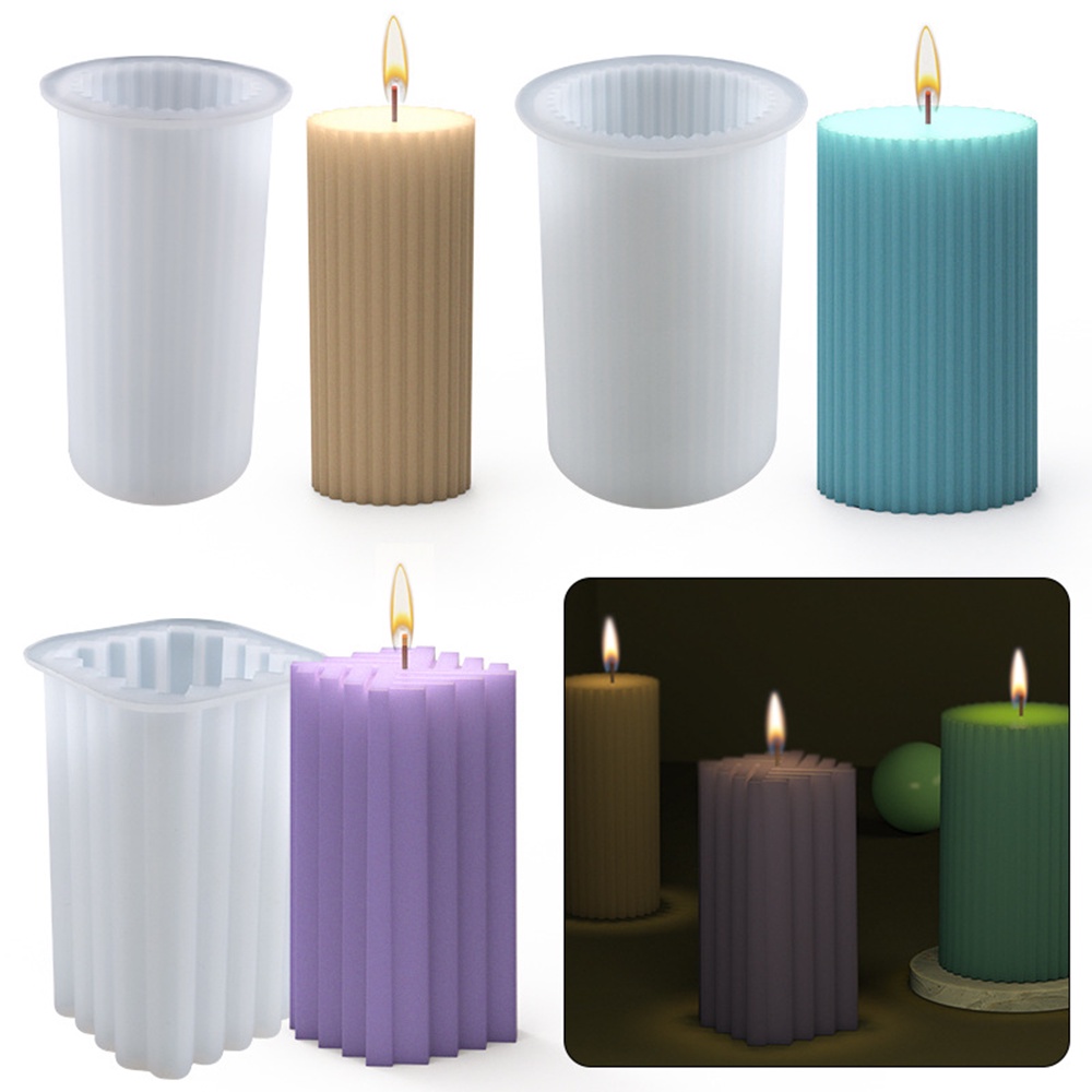 Khuôn Làm Nến / Xà Phòng / Nước Hoa Hình Trụ Họa Tiết Kẻ Sọc Bằng Silicone Diy