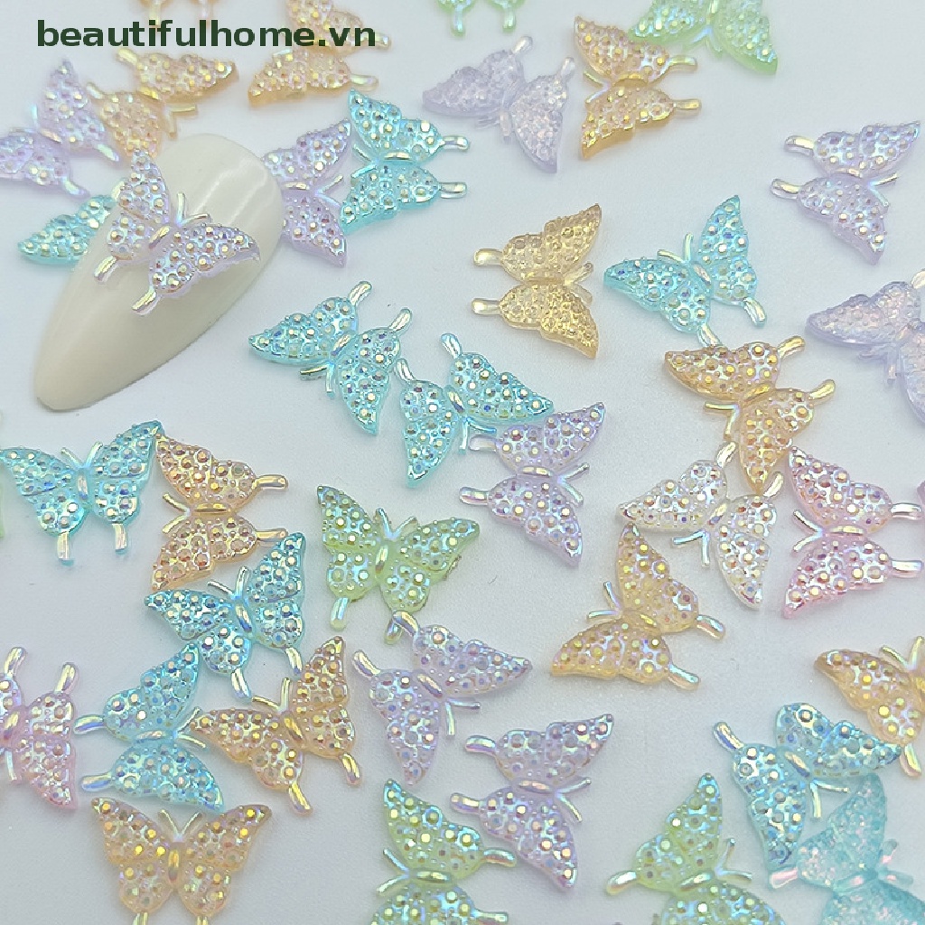 Set 50 Phụ Kiện Trang Trí Móng Tay Hình Bướm 3D Nhiều Màu Sắc Bằng Nhựa Resin