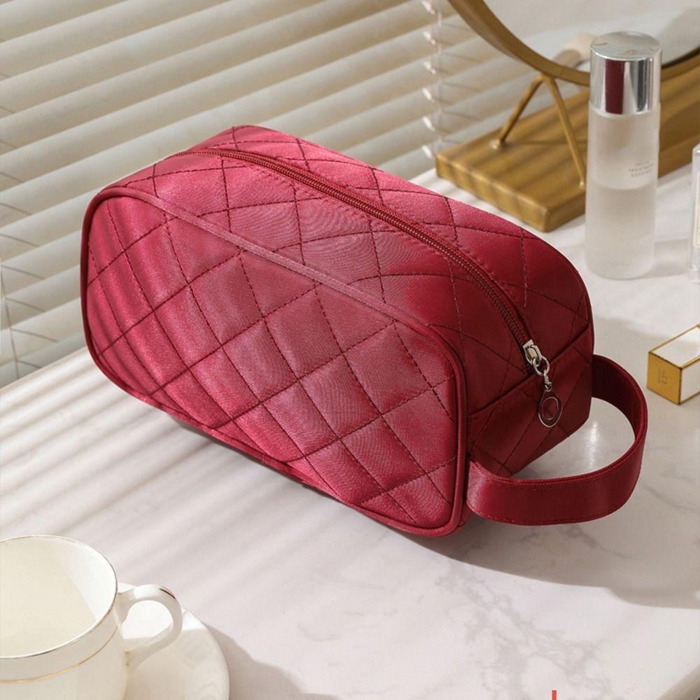 Túi Đựng Mỹ Phẩm Bằng Nylon Họa Tiết Lưới Hình Thoi Sức Chứa Lớn Tiện Dụng Thời Trang